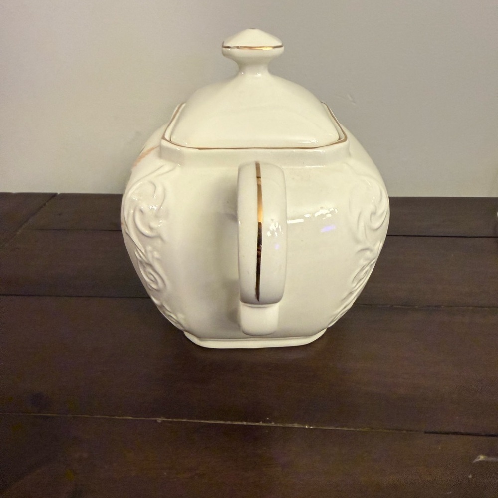 Wood & Sons Alpine White Ironstone Teapot Pink Rose – England - Picture 3 of 7